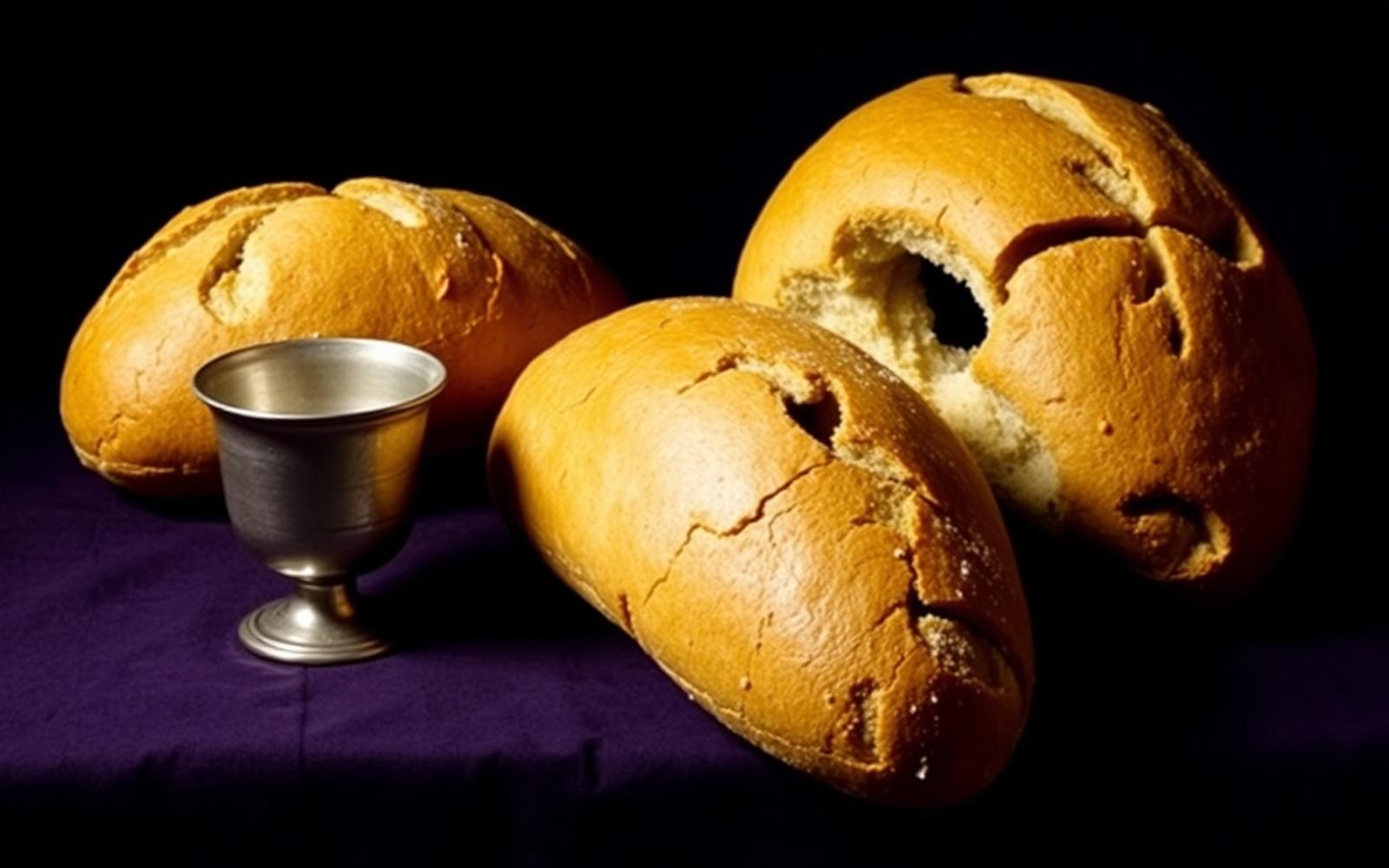 Broken bread and a communion cup